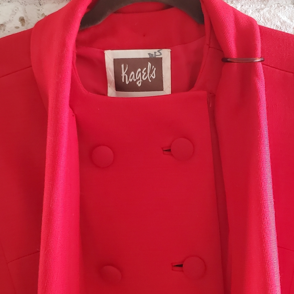 Vintage 50's Kagels Red 100% Wool Swing Jacket Fur Trim Retro Winter Coat Lined - Picture 3 of 15